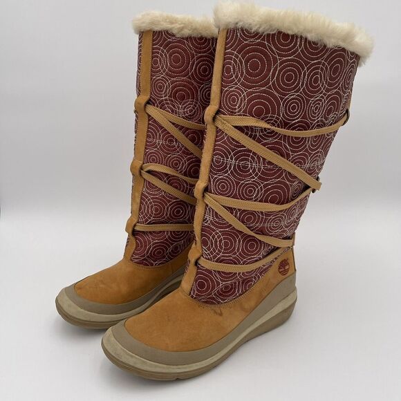 Timberland Shoes - Timberland Burgundy and Tan Patterned Winter Boots